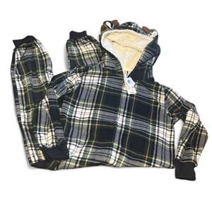 🦌 PJ PLACE Kids 5/6 Plaid Moose Hood One-Piece Pajamas – NEW!